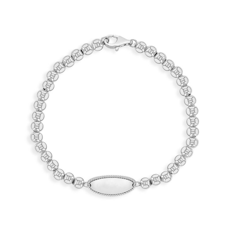 Girl's Round Beaded Plate ID Bracelet Sterling Silver - In Season Jewelry, 1 of 7
