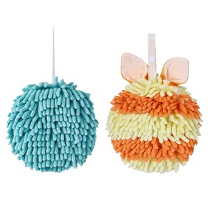 REGALWOVEN 2 Pcs Comfortable Soft Absorbent Chenille Ball Fuzzy Hand Towels - 1 of 4