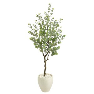 Nearly Natural 63-in Eucalyptus Artificial Tree in White Planter - 1 of 4