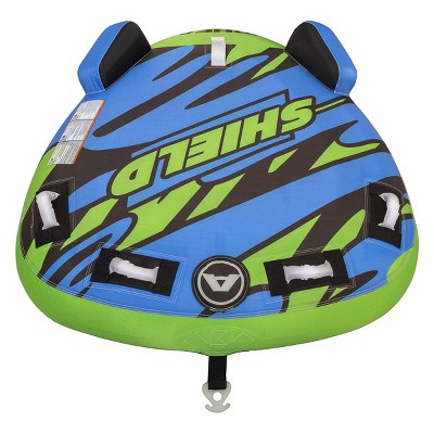 Blue and Green Inflatable Single Person Towable Water Tube
