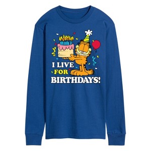 Men's - Garfield - I Live For Birthday's Long Sleeve Graphic T-Shirt - 1 of 4