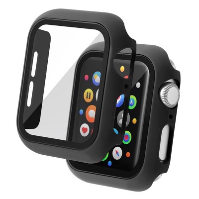 Insten Case Compatible with Apple Watch 40mm Series 6/SE/5/4 - Matte Hard Bumper Cover with Built-in 9H Tempered Glass Screen Protector, Black