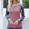 Anna-Kaci Women's Long Sleeve Raglan Henley Top with Button Detail and Floral Print Sleeves - 4 of 4