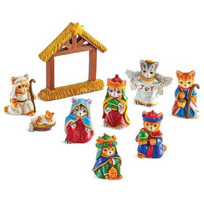 Collections Etc Hand-Painted 9-Piece Cat Christmas Nativity Scene Set 4.5 X 1 X 4.75