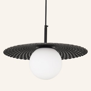 PAKOKULA 1-Light Black Diffuser Pendant Light with Metal Pleated black Shade and White Glass Shade - 1 of 4