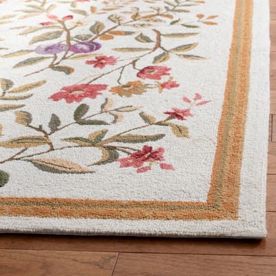Ivory Floral Hand-Hooked Wool 6' x 9' Area Rug
