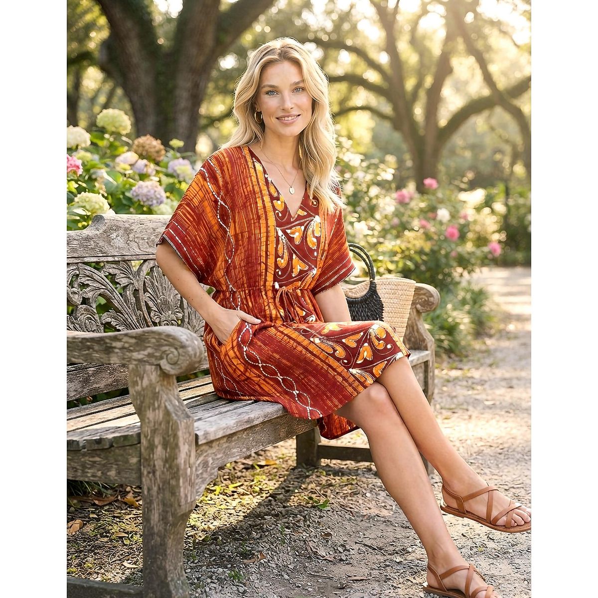 LA LEELA Summer Cotton Beach Caftan Dress for Women Resortwear Vacation Cruise Holiday Lounge Wear Travel Essential 2X-3X Orange Paisley - thumbnail 4