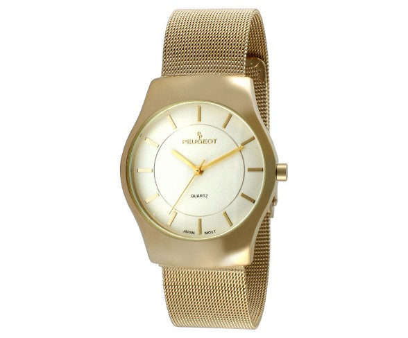 Men's Peugeot&#174;  Stainless Steel Mesh Bracelet Watch - Gold