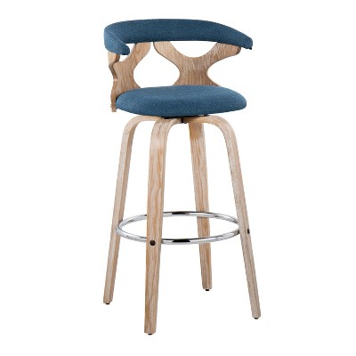 Gardenia Blue Swivel Barstools with Wood and Metal Frame, Set of 2