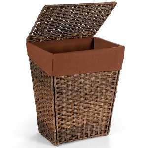 Costway Handwoven Laundry Hamper Foldable w/Removable Liner, Lid & Handles Brown/Grey - 1 of 4