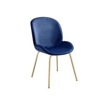 Luxurious Blue Velvet & Gold Metal High Back Side Chair