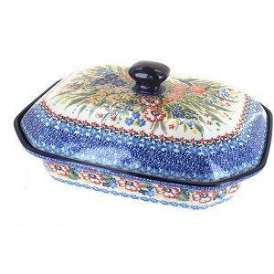 Blue Rose Polish Pottery 665 Ceramika Artystyczna Large Covered Baking Dish - 1 of 2