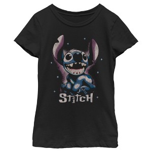 Girl's Lilo & Stitch Distressed Airbrushed Stitch Portrait T-Shirt - 1 of 4
