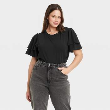 Women's Short Sleeve Relaxed Scoop Neck T-shirt - Ava & Viv™ Black