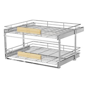 LOVMOR 2 Tier Pull Out Cabinet Organizer 31½" W x 21½" D, Slide Out Drawers with Wooden Handle, Sliding Shelves Organization - 1 of 4