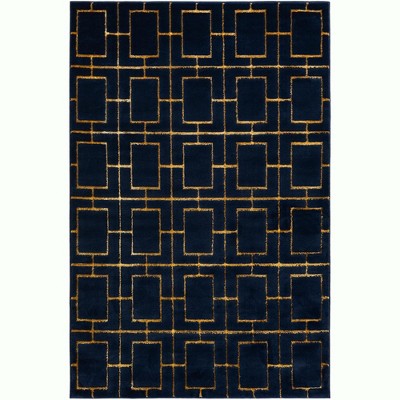 Navy Blue and Gold Geometric 8' x 10' Stain-Resistant Rug