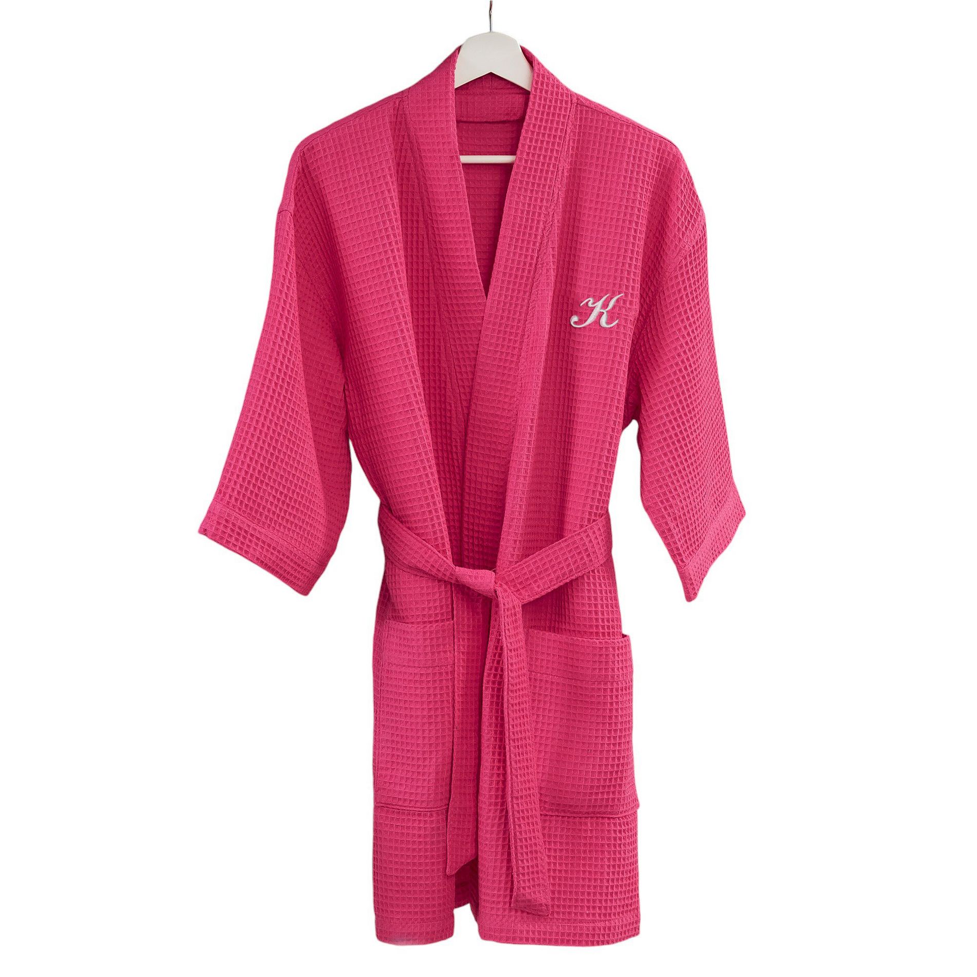 Personalization Mall Embroidered Initial Waffle Weave Robe, Hot Pink, K