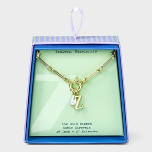 14K Gold Dipped Pearl Charm on Chain Initial Necklace - A New Day Gold - 1 of 4