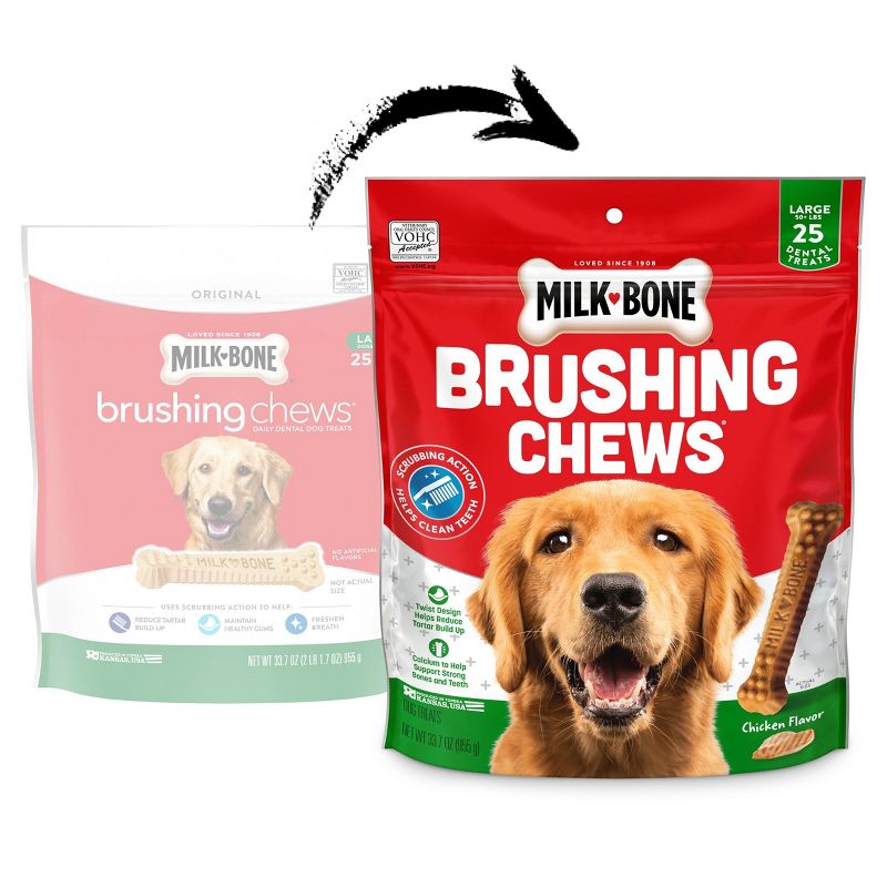 Milk-Bone Beef Brushing Chews Daily Flavored Dental Dog Treats Large - 33.7oz/25ct per bag, 4 of 7