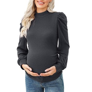 WhizMax Women's Knit Ribbed Maternity Top Mock Neck Long Sleeve Shirts Pregnant Ruched Tunic Pullover Sweater - 1 of 3