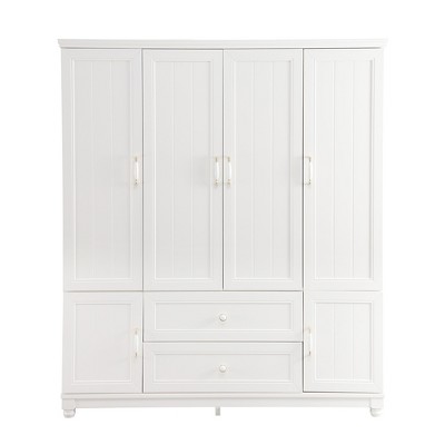Keloyid Seusar White Wood 61.42 in. Armoire with 2 Drawers, Hanging Rod and Shelves