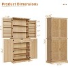 72" Kitchen Storage Cabinet with 4 Rattan Doors and Adjustable Shelves, Freestanding Wood Cupboard Organizer, for Dining Room, Living Room, Bathroom - 2 of 4