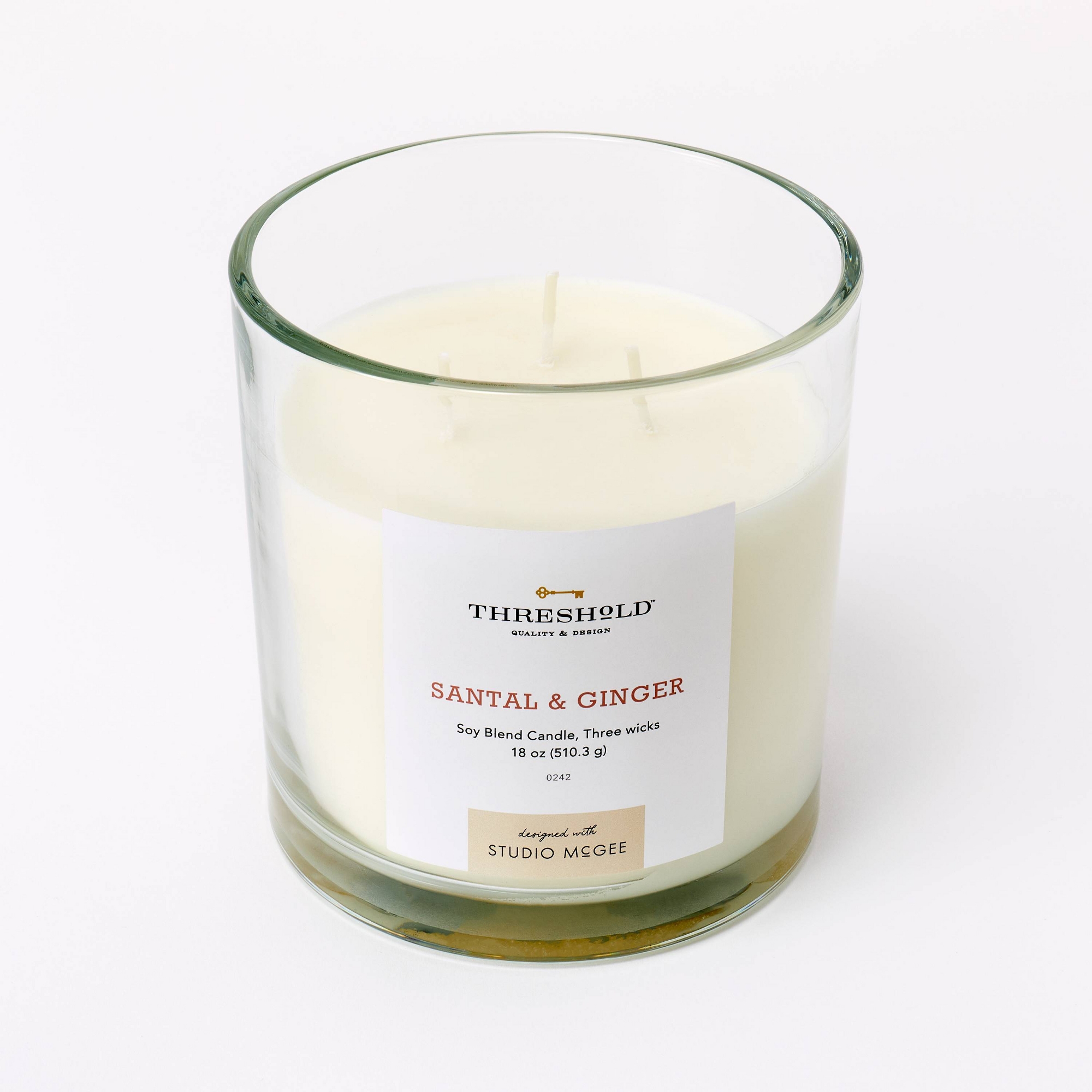 3-Wick 18oz Clear Glass Santal & Ginger Candle White - Threshold™ designed with Studio McGee: Soy Wax Blend, 50hr Burn Time