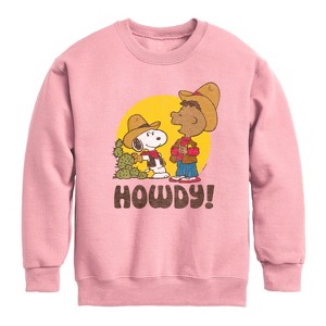 Boys' - Peanuts - Franklin And Snoopy Howdy Graphic Long Sleeve Fleece Sweatshirt - 1 of 4