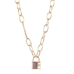 Slickblue Women's Necklace, Gold Paper Clip Chain with Padlock Pendant and Pin, Trendy and Edgy Style, 19.5" - 1 of 3