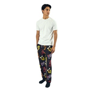 Five Nights At Freddy's Neon Character Heads Men's Black Sleep Pajama Pants - 1 of 3