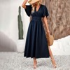 Womens Bell Sleeve Midi Dress Faux Wrap Emprie Waist Smocked Dress Formal Guest Dress A Line Side Slit Maxi Garden Party Dress - 3 of 4