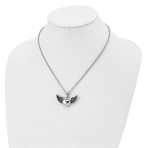 Chisel Stainless Steel Antiqued and Polished Heart with Wings Pendant on an 18" Cable Chain Necklace - 1 of 4