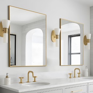 Spassway 31"H x 24"W Rectangle Decorative Aluminum Alloy Mirror Art Designs for Living Room Bedroom Entryway Office Home Sliver/Black/Gold Available - 1 of 4