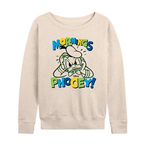 Women's - Disney - Morning Phooey Lightweight French Terry Wide Neck Long Sleeve Shirt - 1 of 4