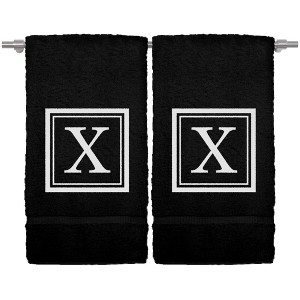 BC BARE COTTON Monogrammed Hand Towel, 100% Turkish Cotton - Set of 2 - Black - White Square - 1 of 1