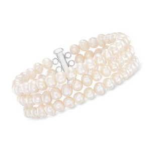 Ross-Simons 5.5-6.5mm Cultured Pearl 3-Strand Bracelet With Sterling Silver - 1 of 4