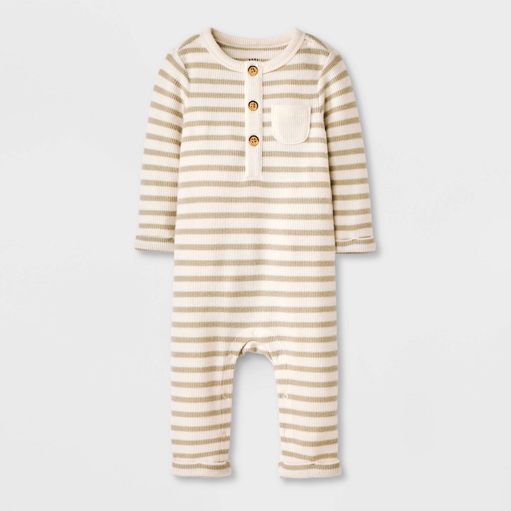 Baby Boys' Striped Henley Cozy Long Sleeve Romper - Cat & Jack™ Off-White 18M
