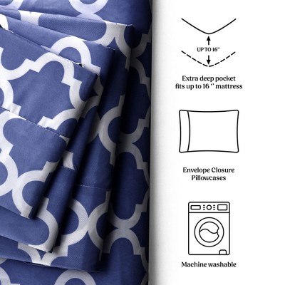 Navy Blue and White Microfiber Twin XL Deep Pocket Sheet Set