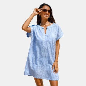 Women's Pinstriped Seersucker Cover-Up Dress -Cupshe - 1 of 4