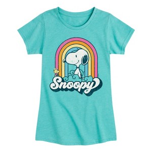 Girls' - Peanuts - Snoopy Rainbow Clouds Fitted Short Sleeve Graphic T-Shirt - 1 of 4