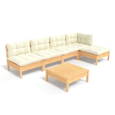 vidaXL Solid Pinewood Patio Lounge Set - 6 Piece Outdoor Garden Sofa with Cream Cushions - Modular Furniture for Deck, Yard