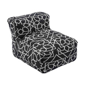 TOV Furniture Chiara Indoor / Outdoor Accent Pouf in Black with White Accents - 1 of 4