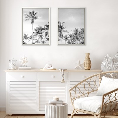 Coastal Black and White Palm Tree Canvas Art Set, 18x24