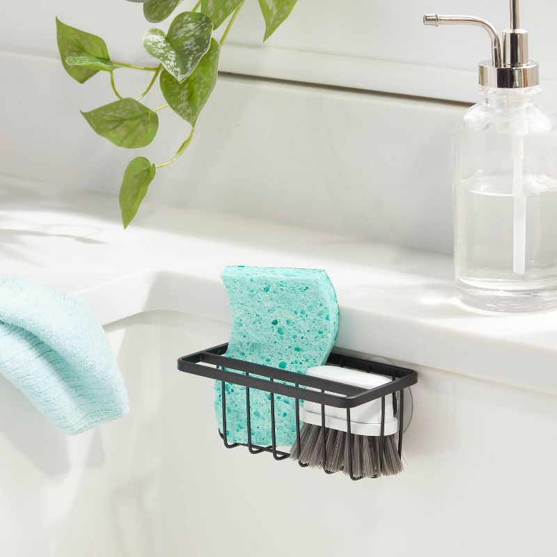 Small Steel Suction Sink Caddy with Rag Holder Black - Brightroom&#8482;, 3 of 5