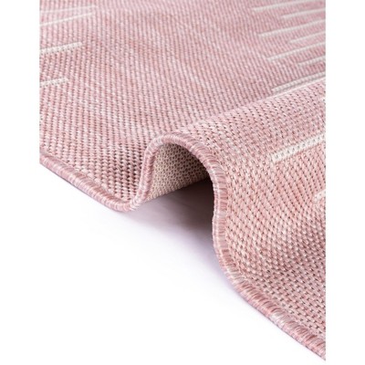 Pink and Ivory Square Outdoor Synthetic Area Rug