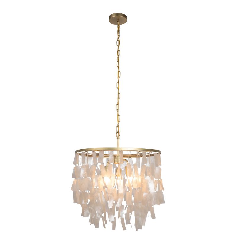 Storied Home Marina Round Metal and Natural Capiz Chandelier Style Pendant Ceiling Light Natural and Gold, 1 of 14