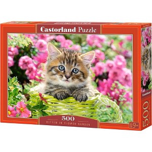 500 Piece Jigsaw Puzzle, Kitten in Flower Garden, Cat puzzle, Kittie puzzle, Cute cat, Adult Puzzle, Castorland B-52974 - 1 of 4