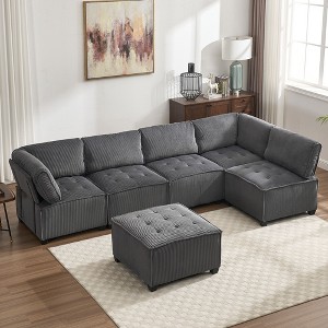 CAVINAS 6-Seater U-Shaped Modular Sectional Sofa,Cloud Couch Sectional with 1 Ottoman,Conversible Chaise Sofa for Living Room - 1 of 4