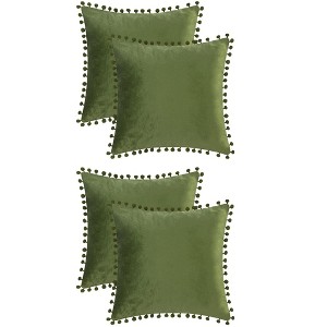 Unique Bargains Home Decorative Farmhouse Velvet Pompoms Fringe Throw Pillow Covers 4 Pcs - 1 of 4