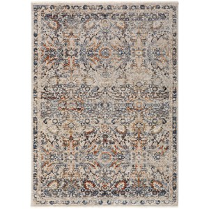 Kaia Transitional Damask Tan/Blue/Orange Area Rug - 1 of 4